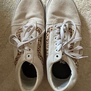 Vans White and Leopard Print Sneakers